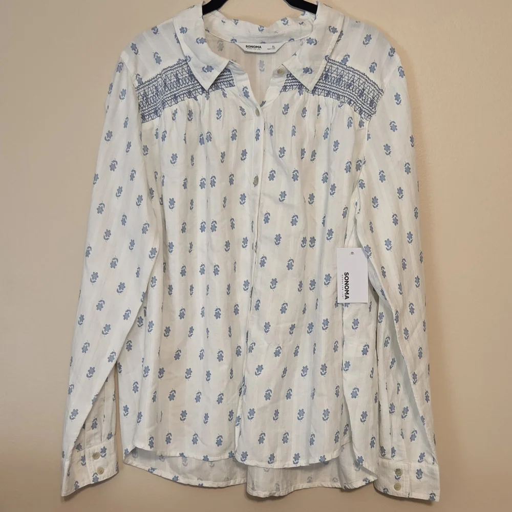 NWT Women's Sonoma Goods for Life Femme Button Through Shirt, Size: XL, Natural - Picture 2 of 6